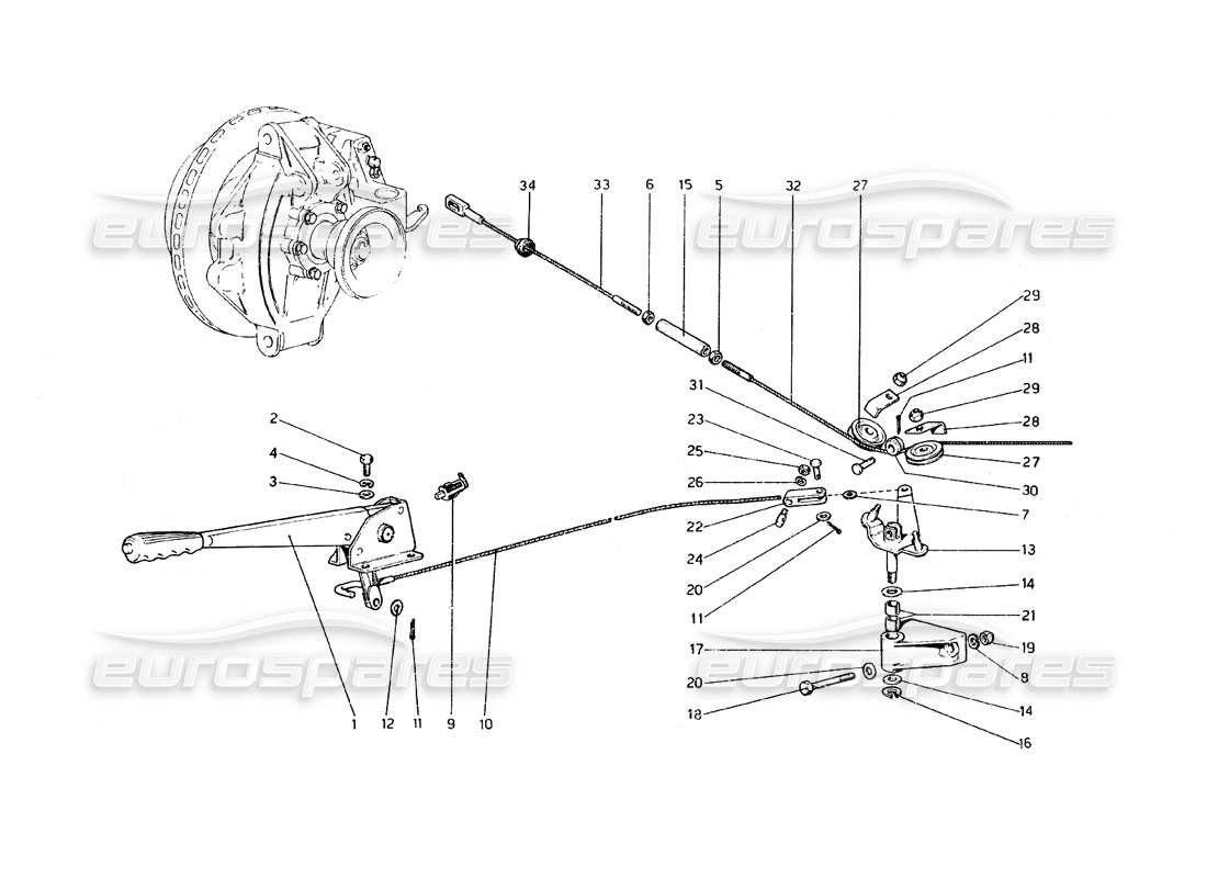 ferrari 308 gt4 dino (1979) diagramma delle parti del controllo del freno a mano