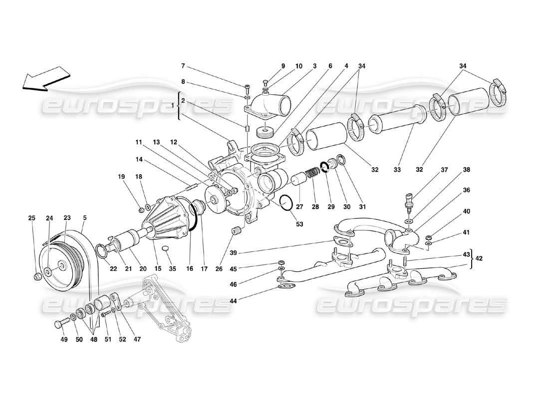 ferrari 360 challenge (2000) schema delle parti della pompa dell'acqua