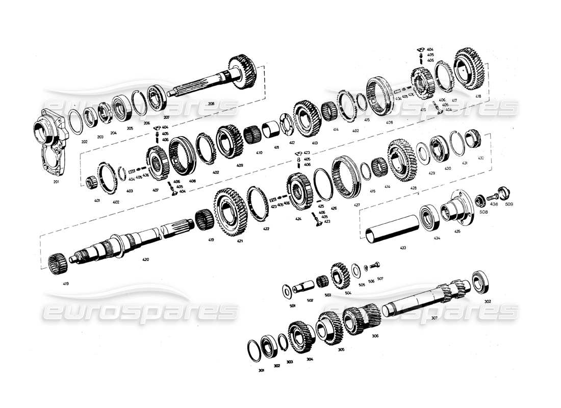 maserati qtp.v8 4.9 (s3) 1979 diagramma delle parti dell'ingranaggio della trasmissione