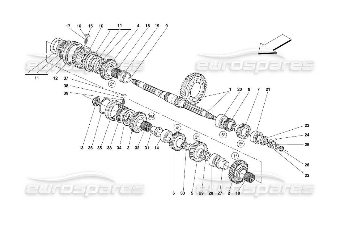 ferrari 355 (2.7 motronic) ingranaggi dell'albero di rinvio diagramma delle parti