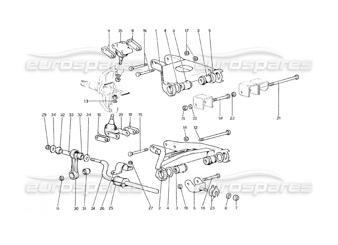 ferrari 308 gt4 dino (1979) sospensioni anteriori - schema delle parti bracci trasversali