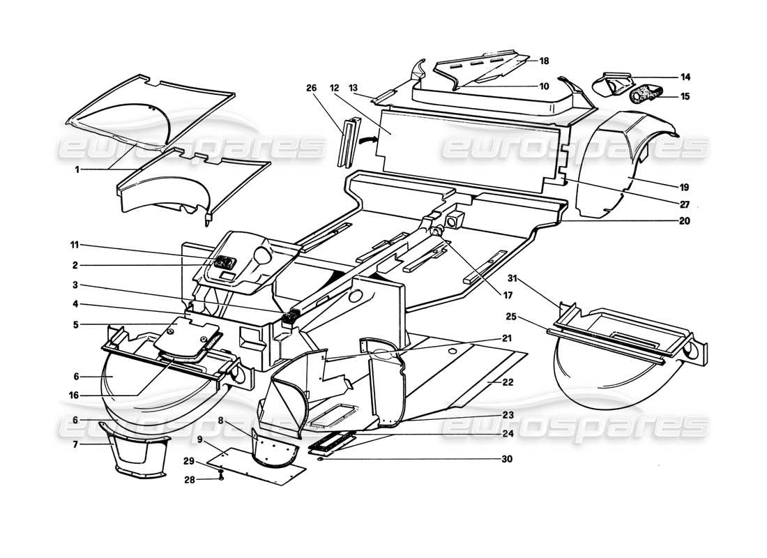 ferrari 308 gtb (1980) scocca - diagramma delle parti degli elementi interni