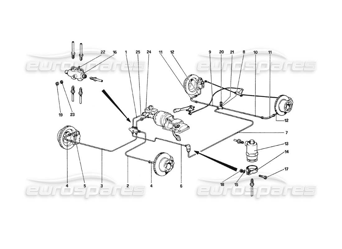 ferrari 308 gtb (1980) sistema di frenaggio diagramma delle parti