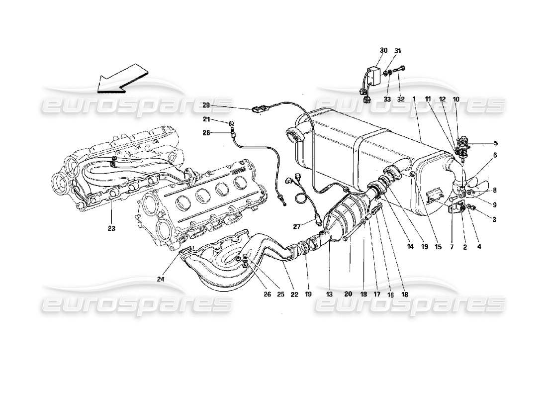 ferrari mondial 3.4 t coupe/cabrio sistema di scarico - per auto con catalizzatori e 77db diagramma delle parti