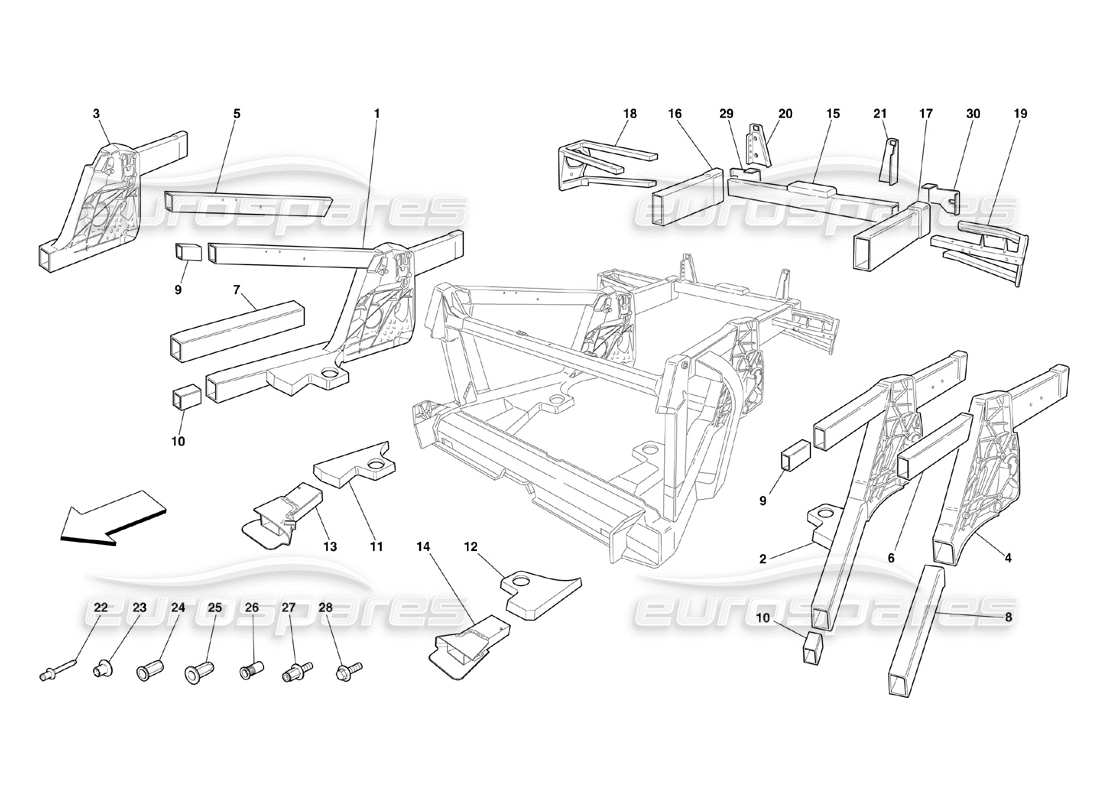 ferrari 360 challenge (2000) telaio - diagramma delle parti dei sottogruppi degli elementi posteriori