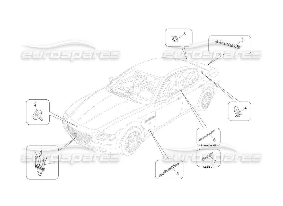 maserati qtp. (2011) 4.2 auto diagramma delle parti di finiture, marchi e simboli