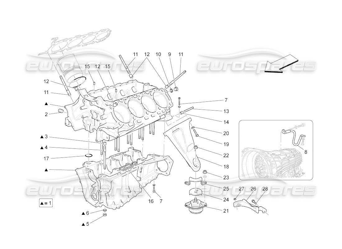 maserati qtp. (2011) 4.2 auto schema delle parti del basamento