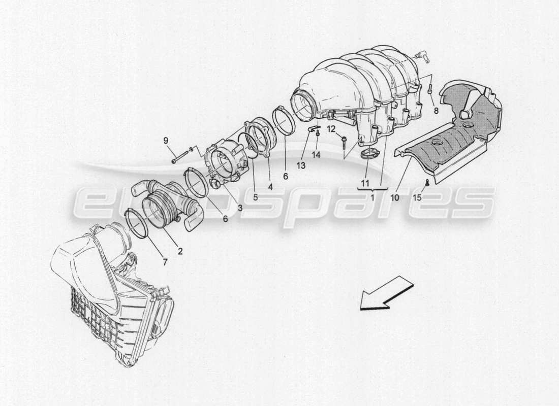 maserati granturismo special edition schema della parte del collettore di aspirazione e del corpo farfallato