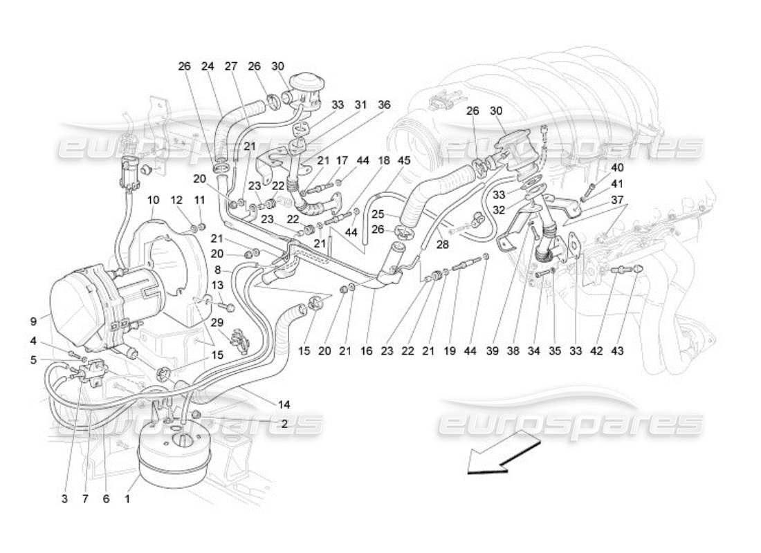 maserati qtp. (2005) 4.2 diagramma delle parti del sistema d'aria aggiuntivo