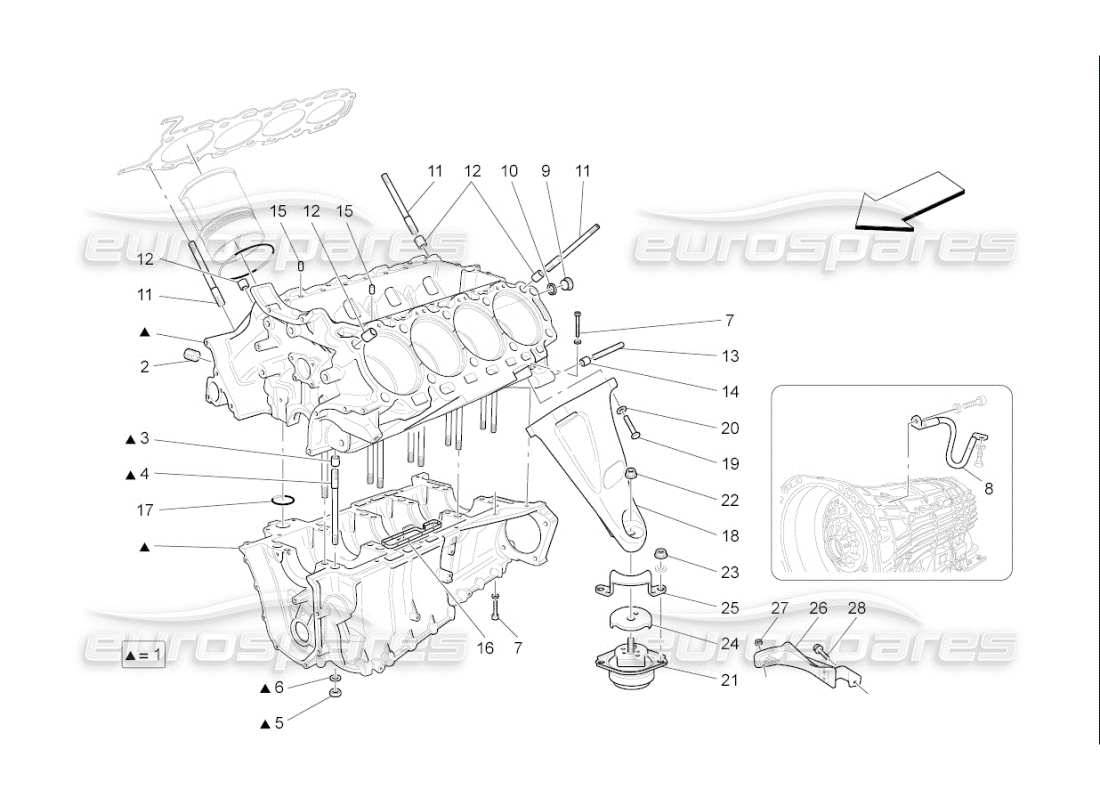 maserati qtp. (2010) 4.7 auto schema delle parti del basamento