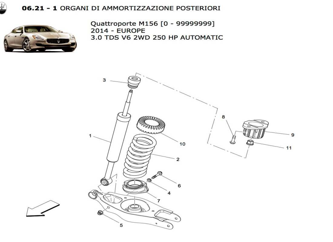 maserati qtp. v6 3.0 tds 250bhp 2014 schema delle parti dei dispositivi ammortizzatore posteriore