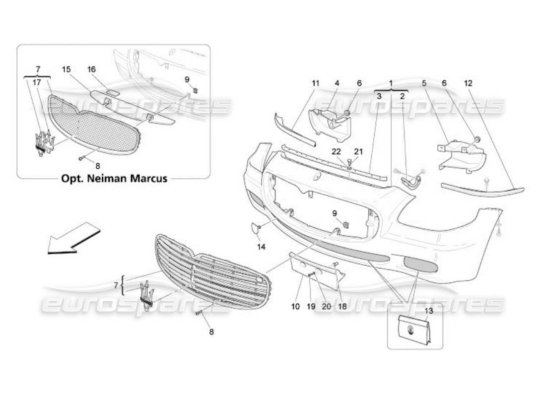 maserati qtp. (2005) 4.2 schema delle parti paraurti anteriore