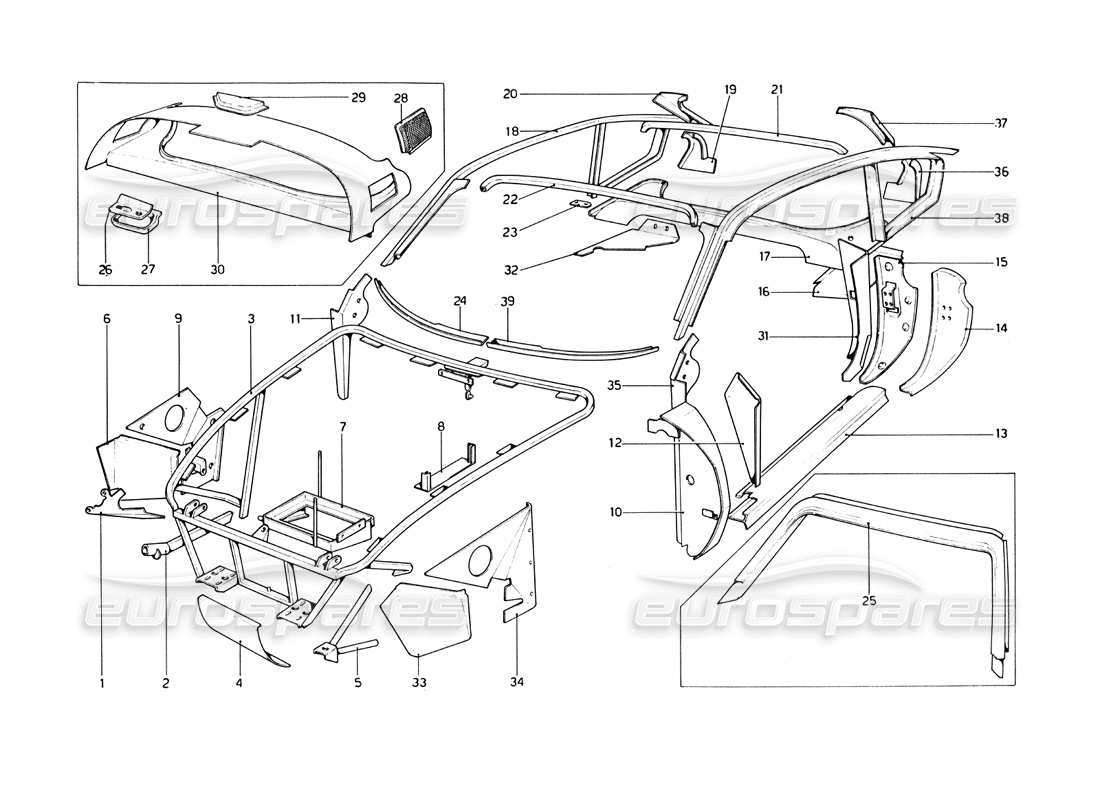 ferrari 246 dino (1975) scocca - elementi interni diagramma delle parti