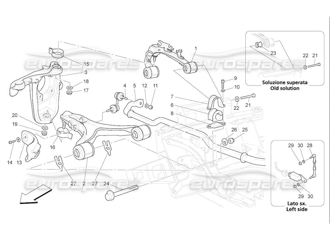 maserati qtp. (2006) 4.2 f1 sospensioni anteriori diagramma delle parti