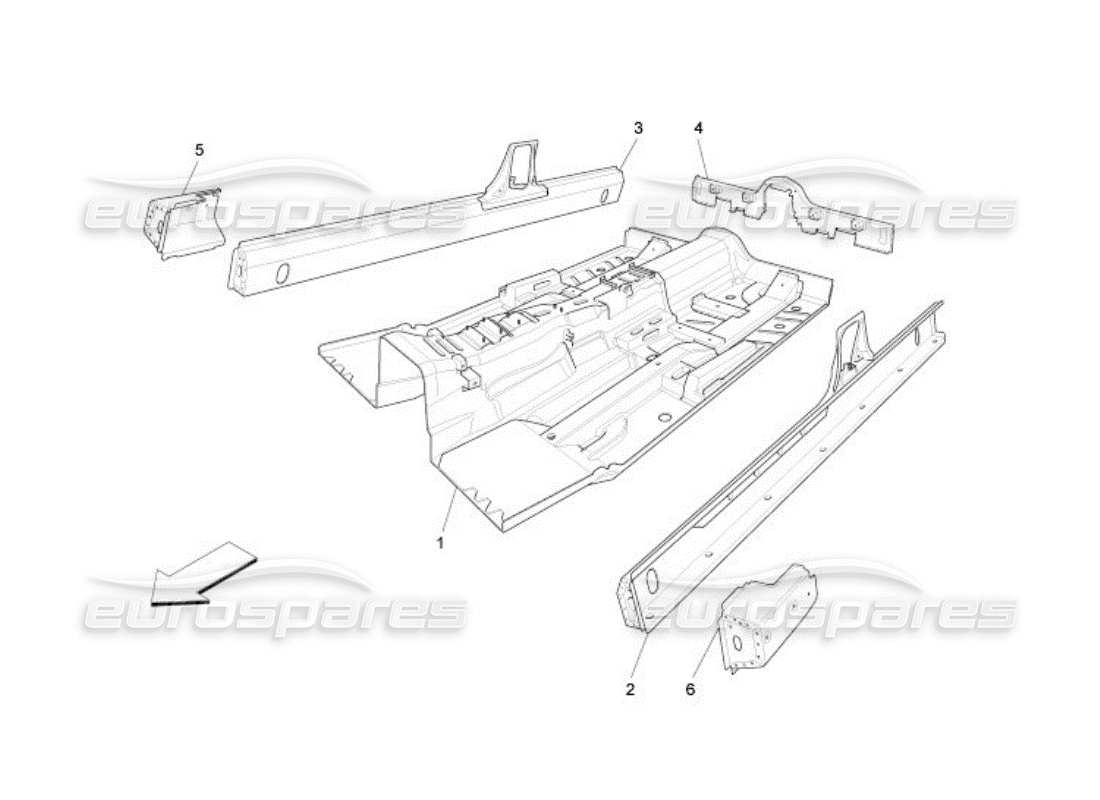 maserati qtp. (2005) 4.2 schema delle parti dei telai strutturali centrali e dei pannelli in lamiera