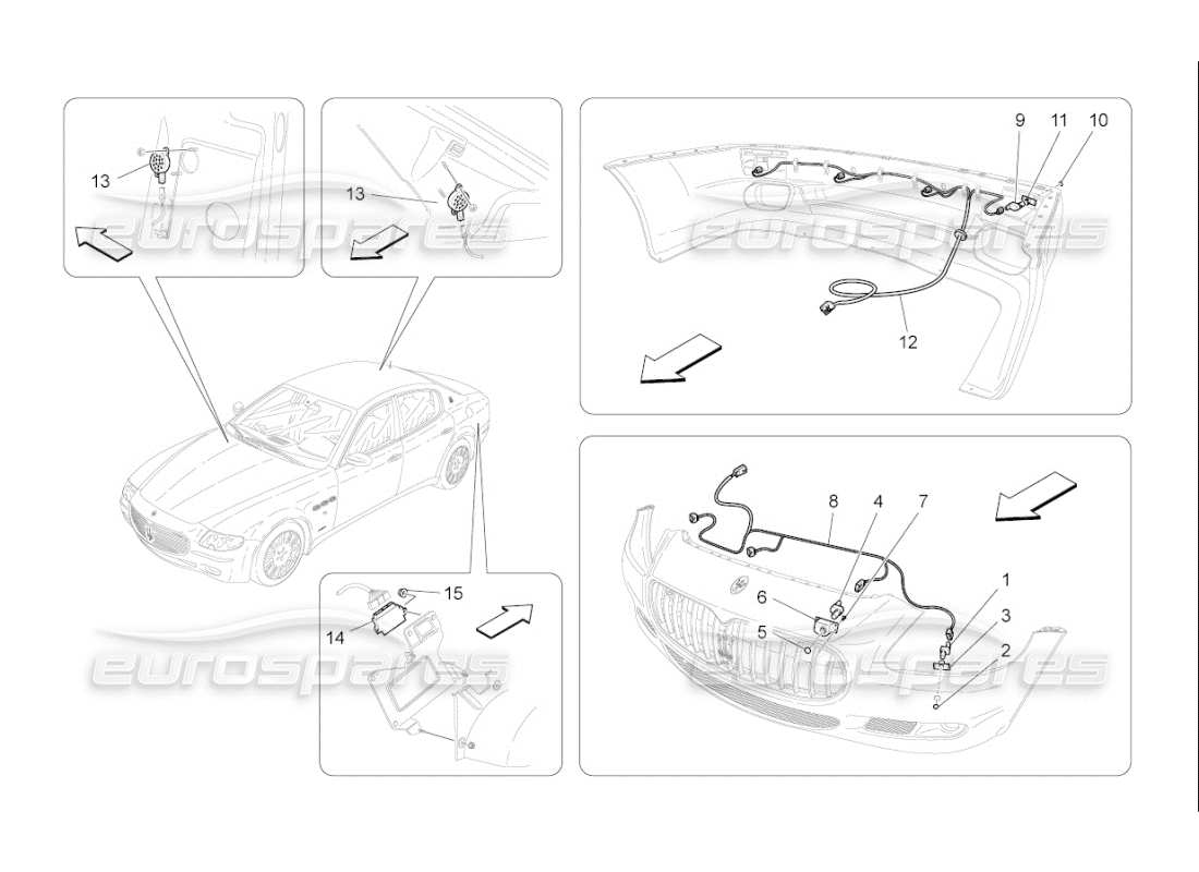 maserati qtp. (2009) 4.7 auto diagramma delle parti dei sensori di parcheggio