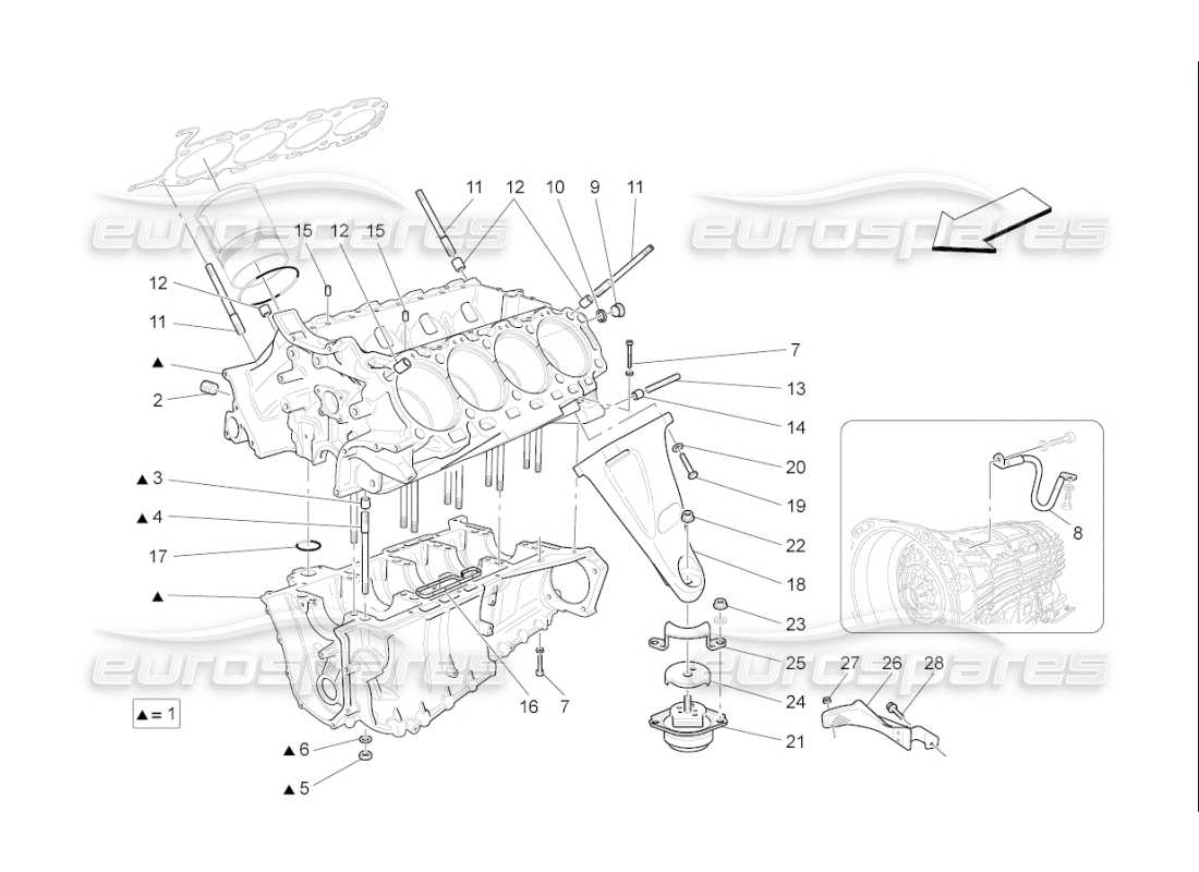 maserati qtp. (2009) 4.7 auto schema delle parti del basamento