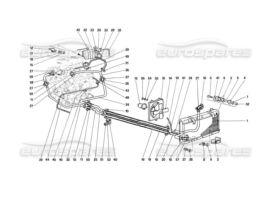 ferrari mondial 8 (1981) sistema di raffreddamento diagramma delle parti