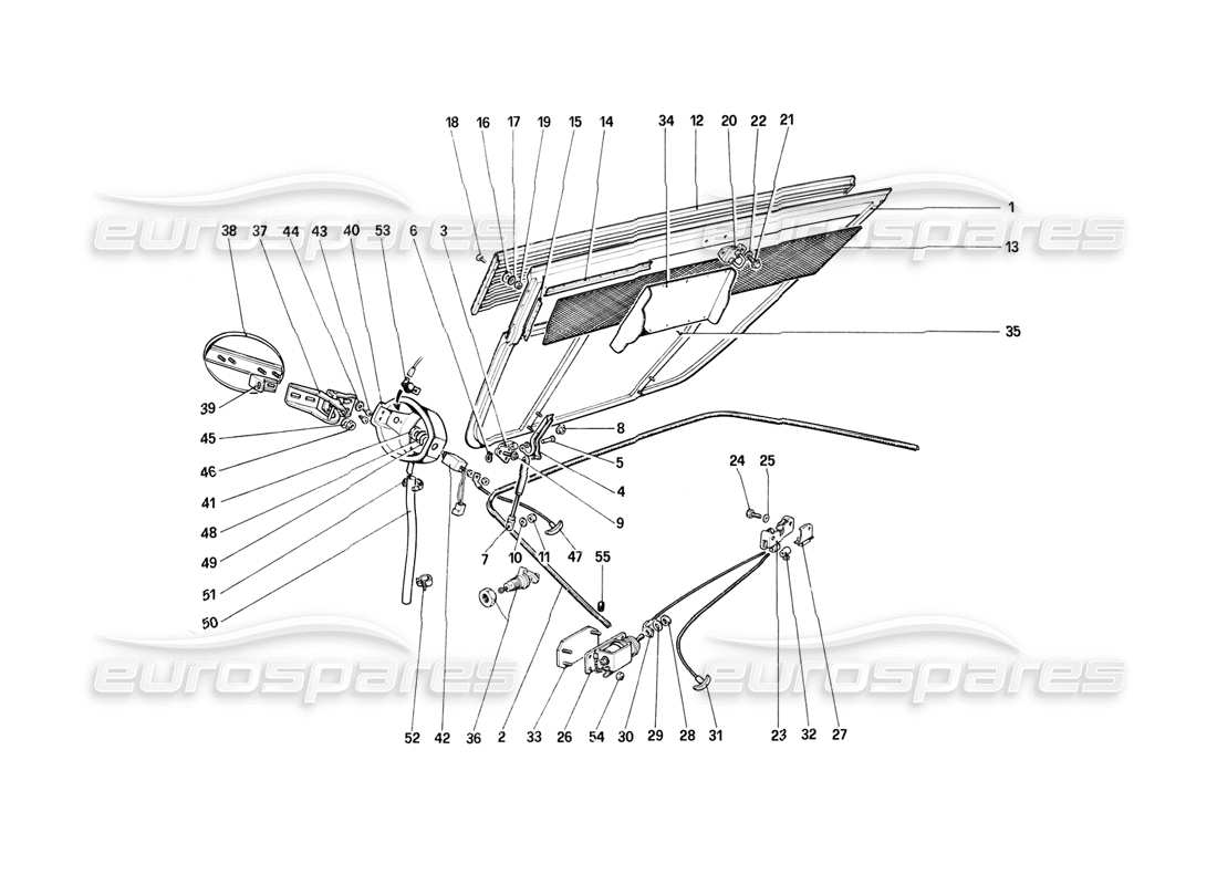 ferrari mondial 8 (1981) coperchio e moquette del vano motore diagramma delle parti