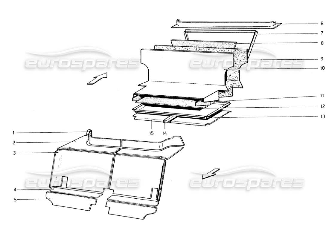 ferrari 308 gtb (1976) isolamento vano passeggeri e bagagliaio diagramma delle parti