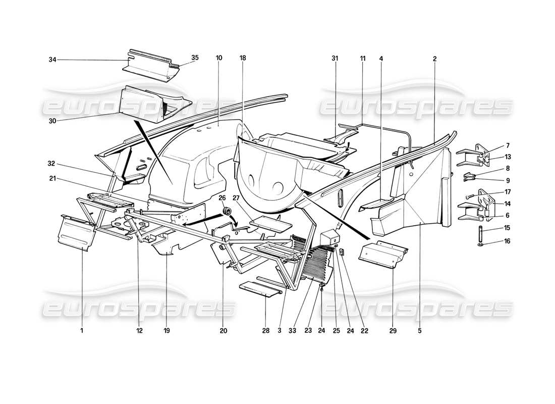 ferrari mondial 8 (1981) scocca - elementi interni diagramma delle parti