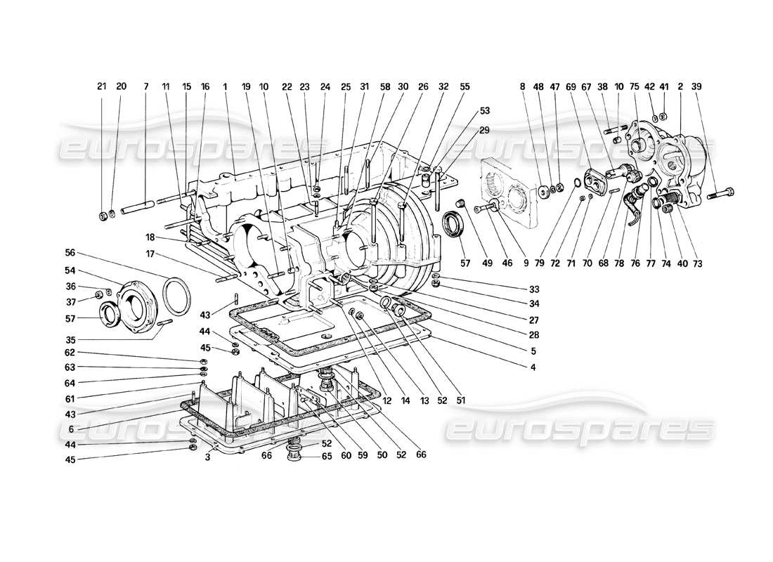 ferrari mondial 8 (1981) cambio - scatola del differenziale e coppa dell'olio diagramma delle parti
