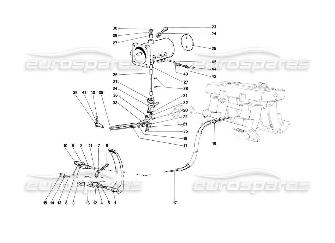 ferrari mondial 8 (1981) alloggiamento e collegamento dell'acceleratore diagramma delle parti