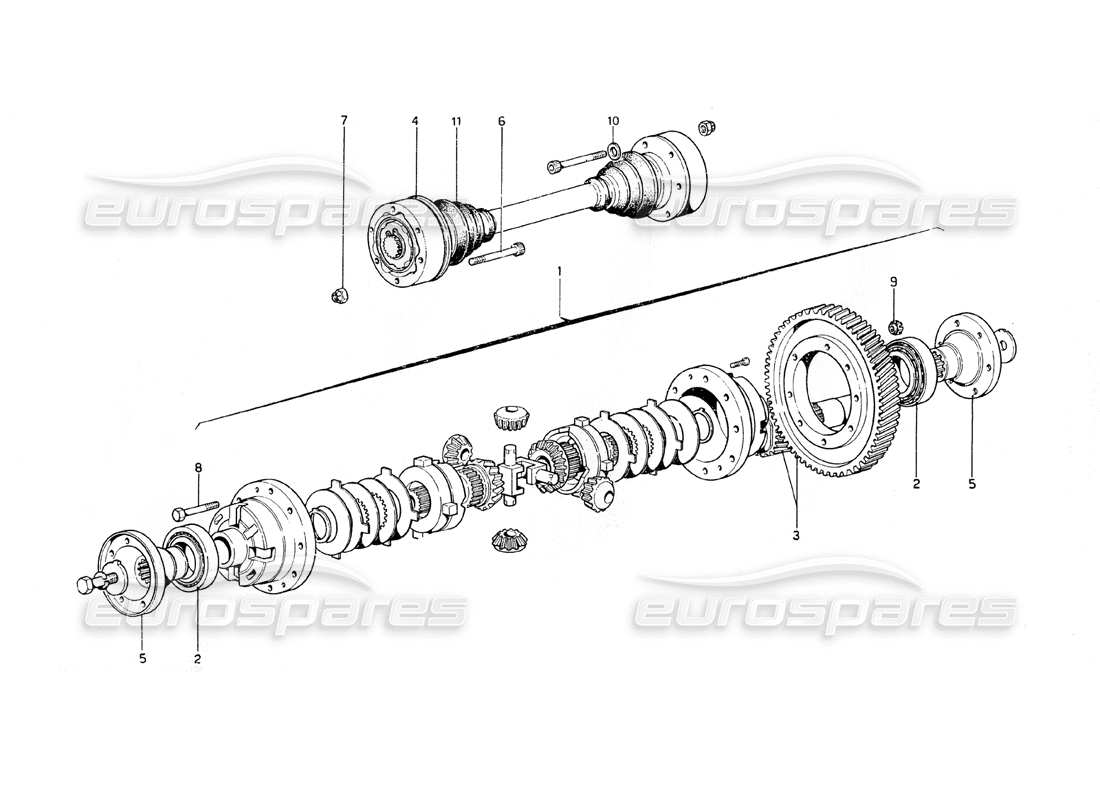 ferrari 308 gt4 dino (1979) diagramma delle parti del differenziale e degli alberi dell'asse