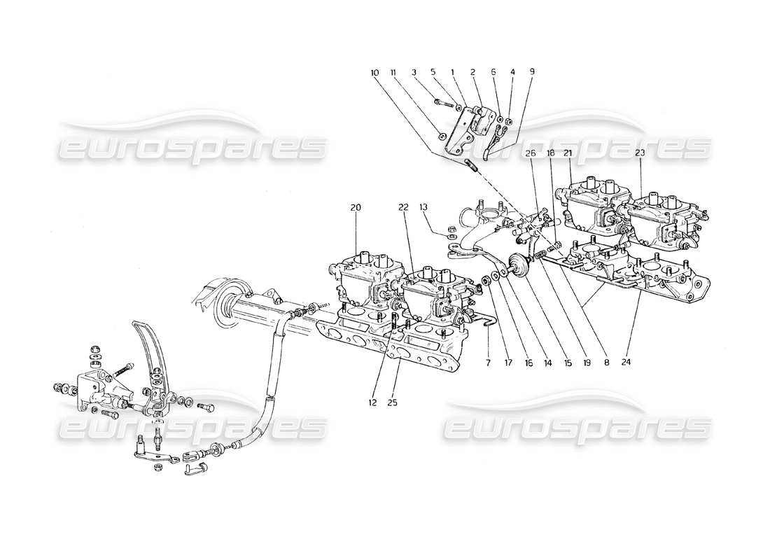 ferrari 308 gt4 dino (1979) impianto alimentazione - carburatori e controlli (varianti per usa - versione aus e j) diagramma delle parti