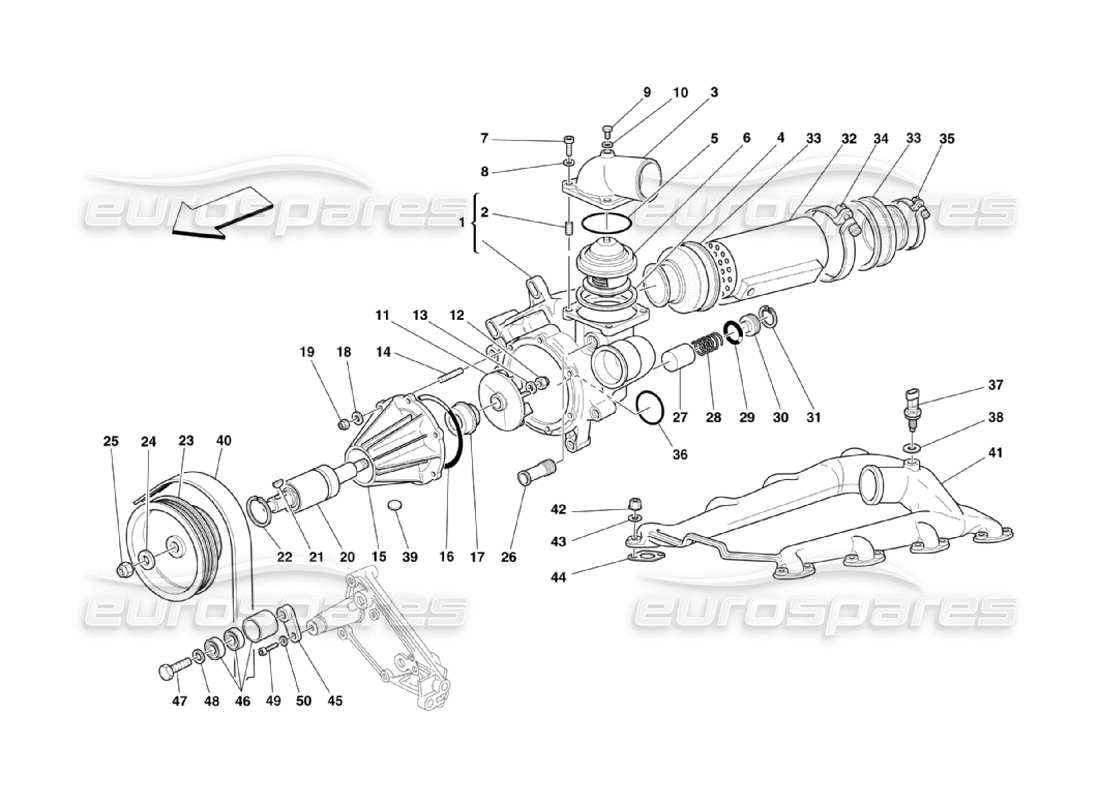 ferrari 360 challenge stradale pompa dell'acqua e olio - schema delle parti dello scambiatore di calore dell'acqua