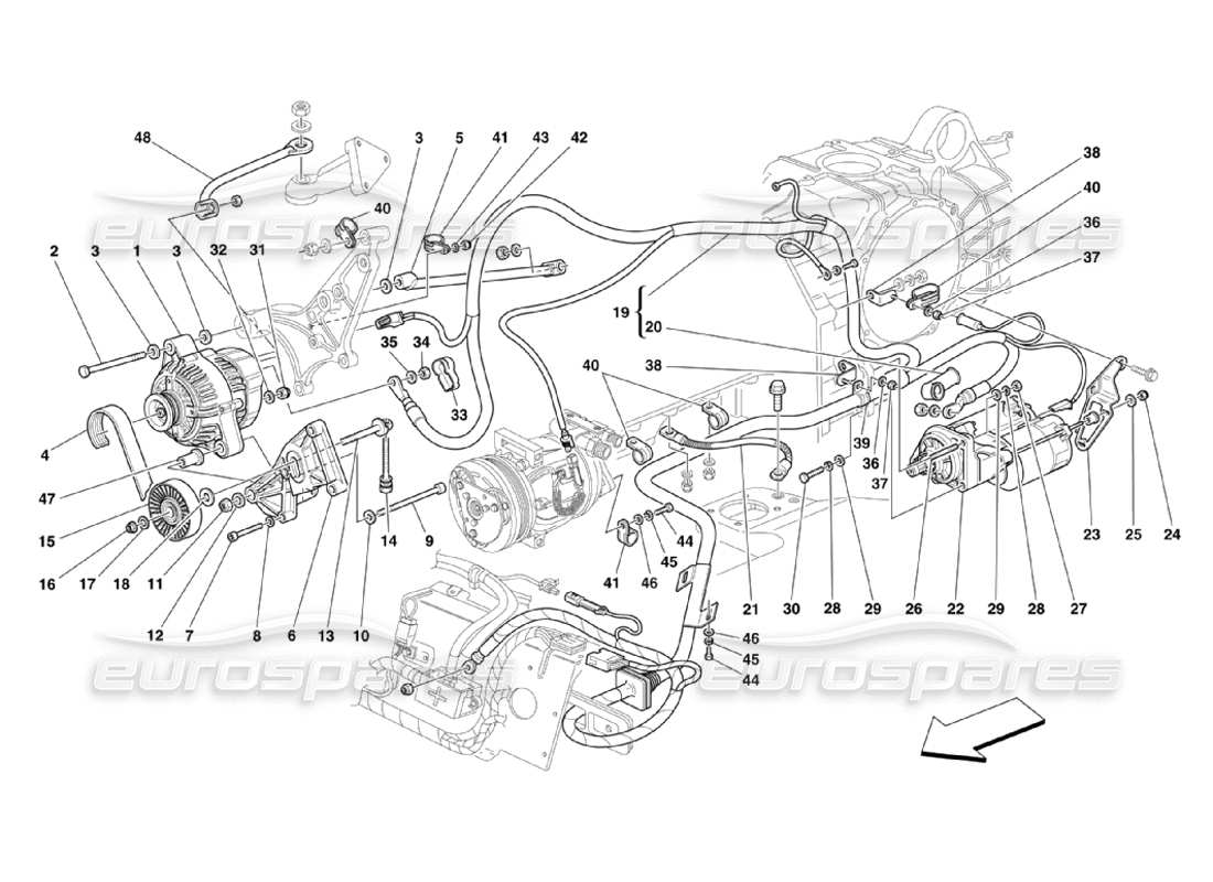 ferrari 360 challenge stradale generatore di corrente: diagramma delle parti del motore di avviamento