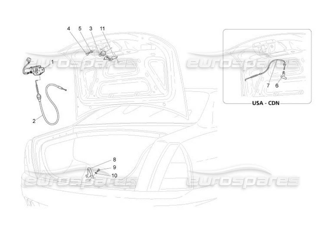 maserati qtp. (2005) 4.2 schema delle parti del controllo dell'apertura del cofano posteriore