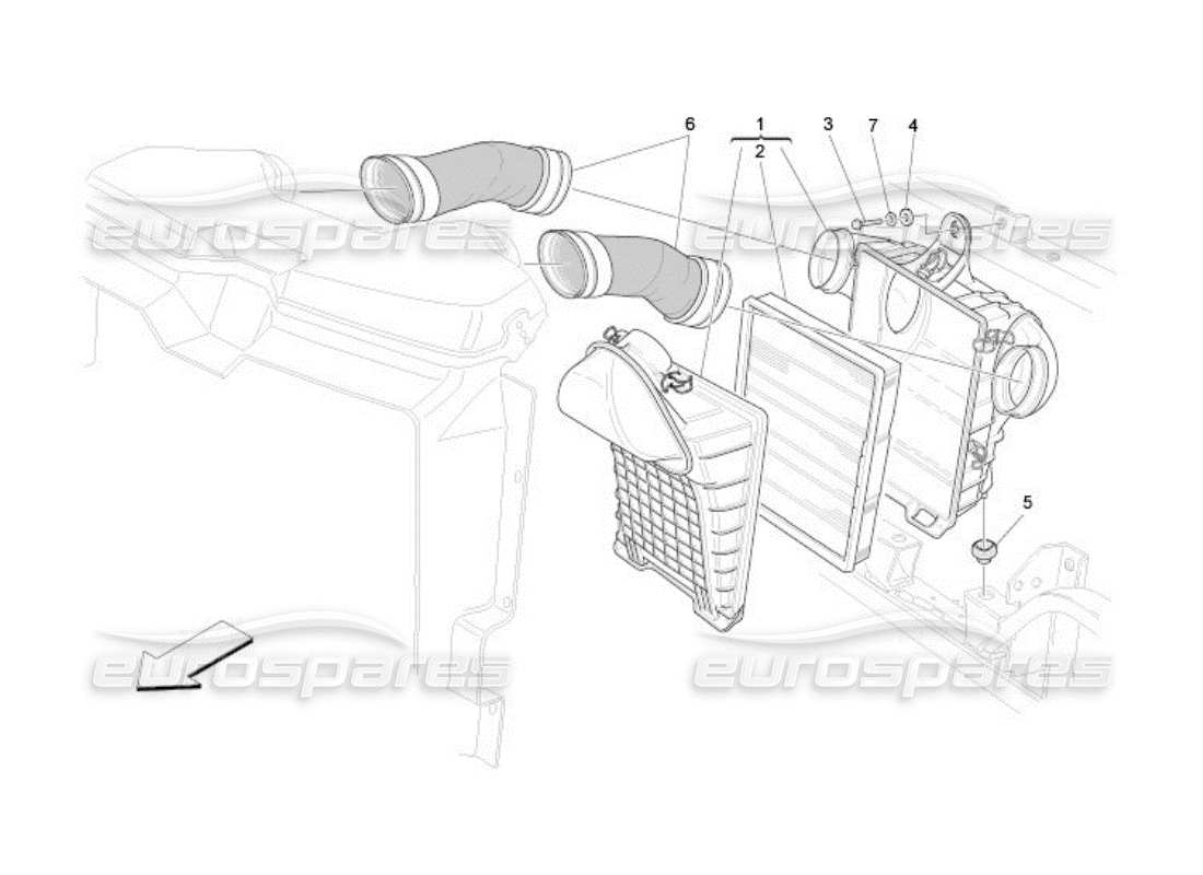 maserati qtp. (2005) 4.2 diagramma delle parti del filtro dell'aria, della presa d'aria e dei condotti