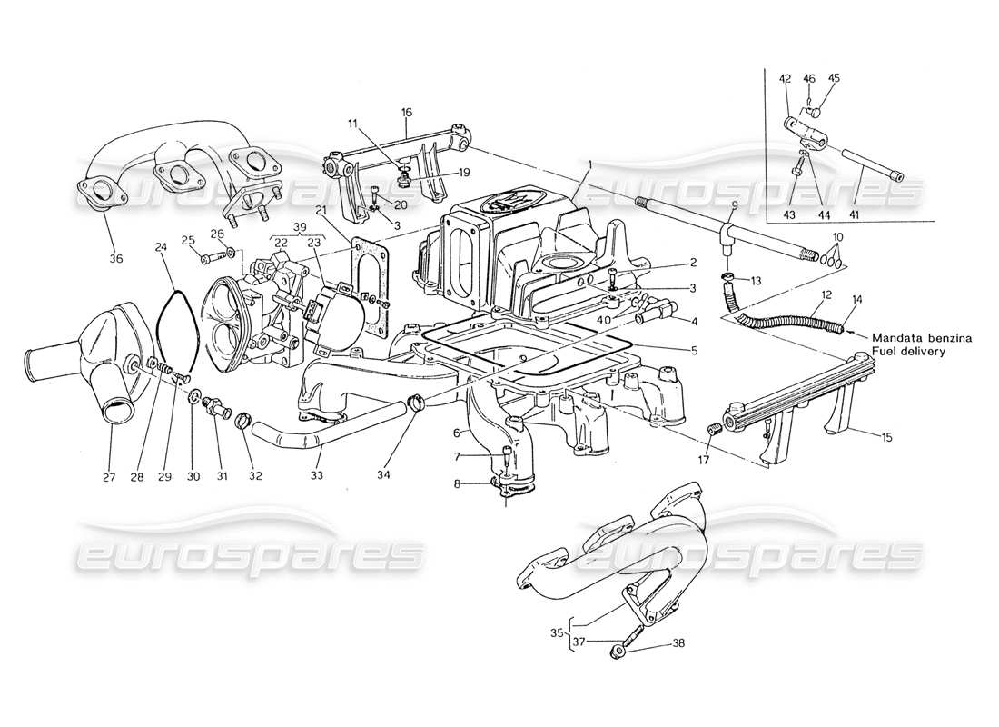 maserati 228 diagramma della parte del corpo della valvola a farfalla del collettore di aspirazione