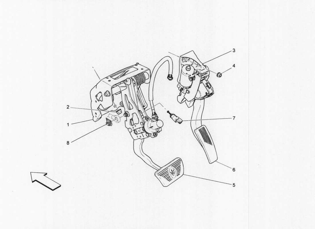 maserati qtp. v6 3.0 bt 410bhp 2wd 2017 schema completo delle parti dell'unità pedaliera