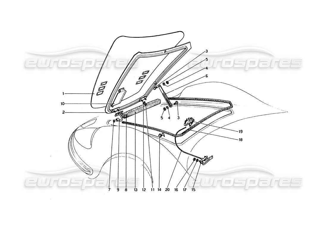 ferrari 246 dino (1975) coperchio dello scomparto anteriore diagramma delle parti