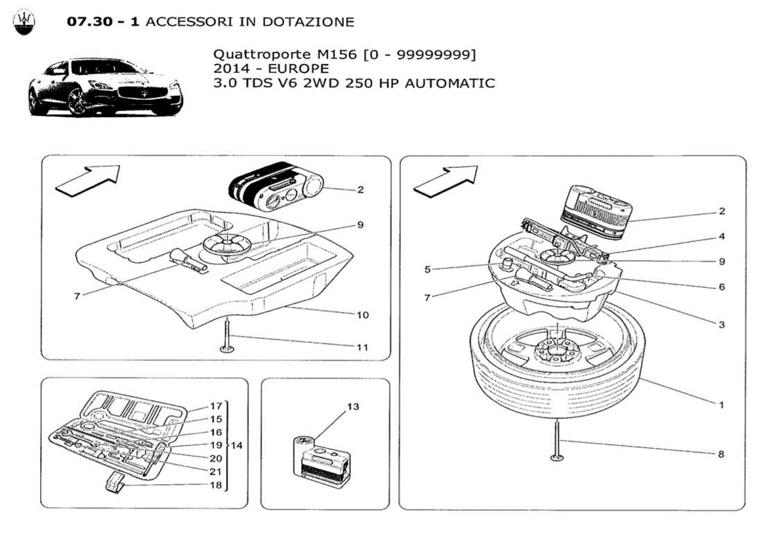 maserati qtp. v6 3.0 tds 250bhp 2014 accessori forniti diagramma delle parti
