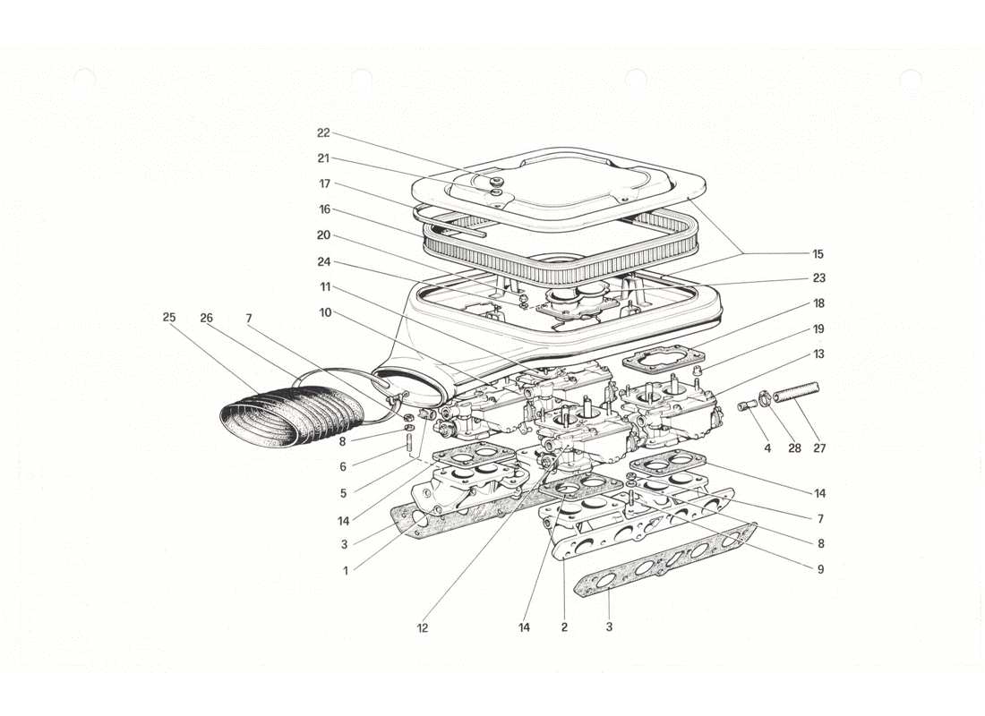 ferrari 208 gtb gts carburatori e filtro dell'aria diagramma delle parti