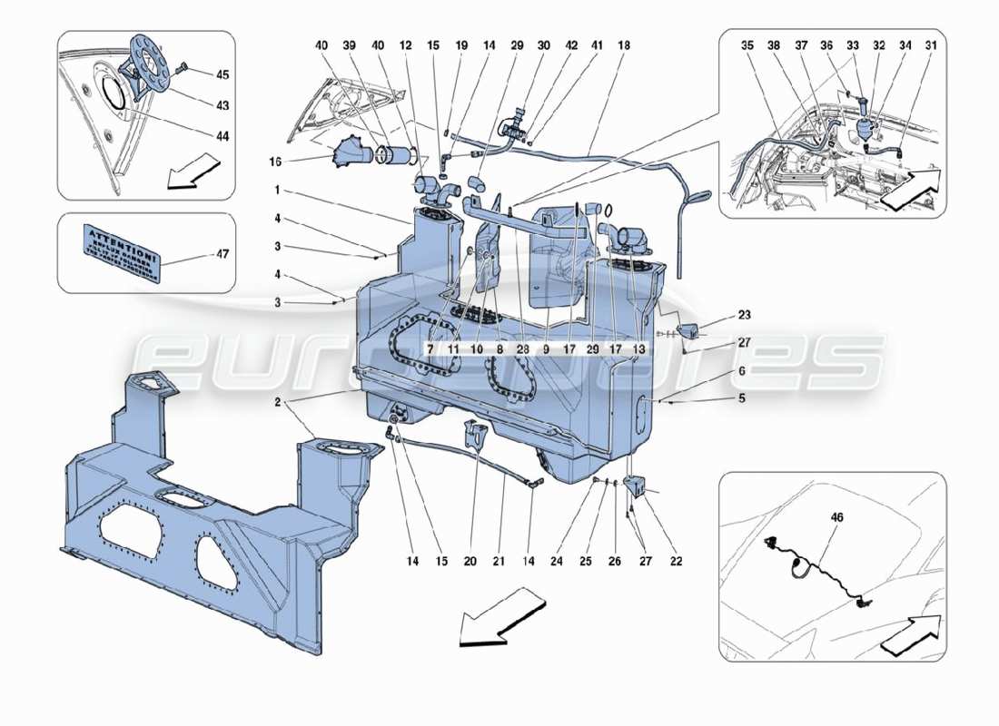 ferrari 488 challenge diagramma delle parti dei tubi del carburante