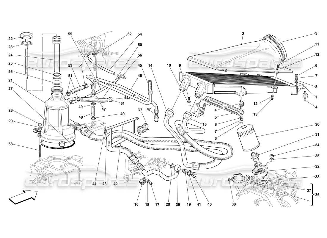 ferrari 360 challenge (2000) schema delle parti del sistema di lubrificazione e del sistema blow-by