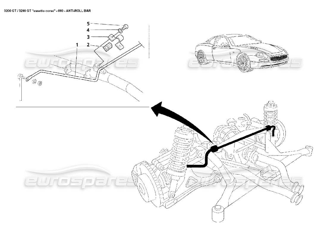 maserati 3200 gt/gta/assetto corsa schema delle parti della barra antirollio posteriore