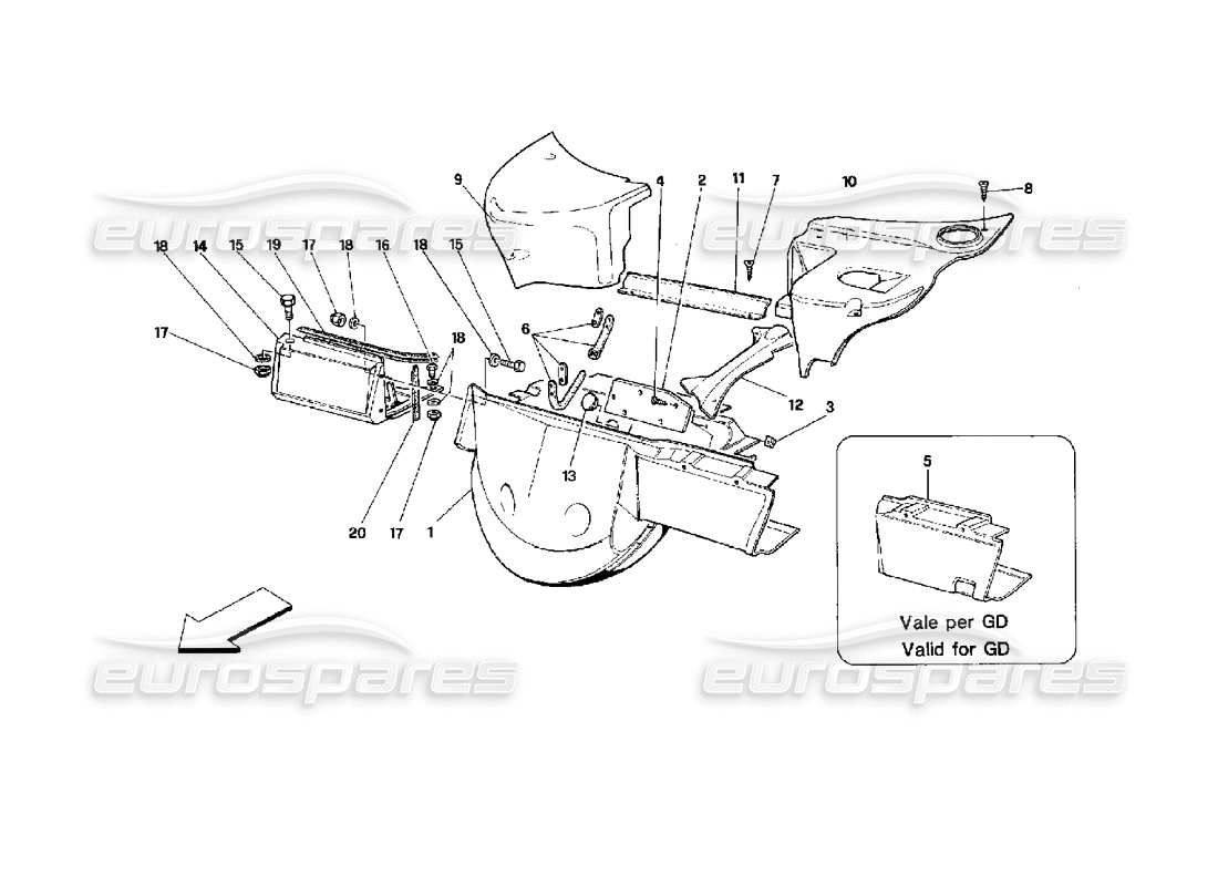 ferrari mondial 3.4 t coupe/cabrio parte anteriore: diagramma della parte dell'elemento interno