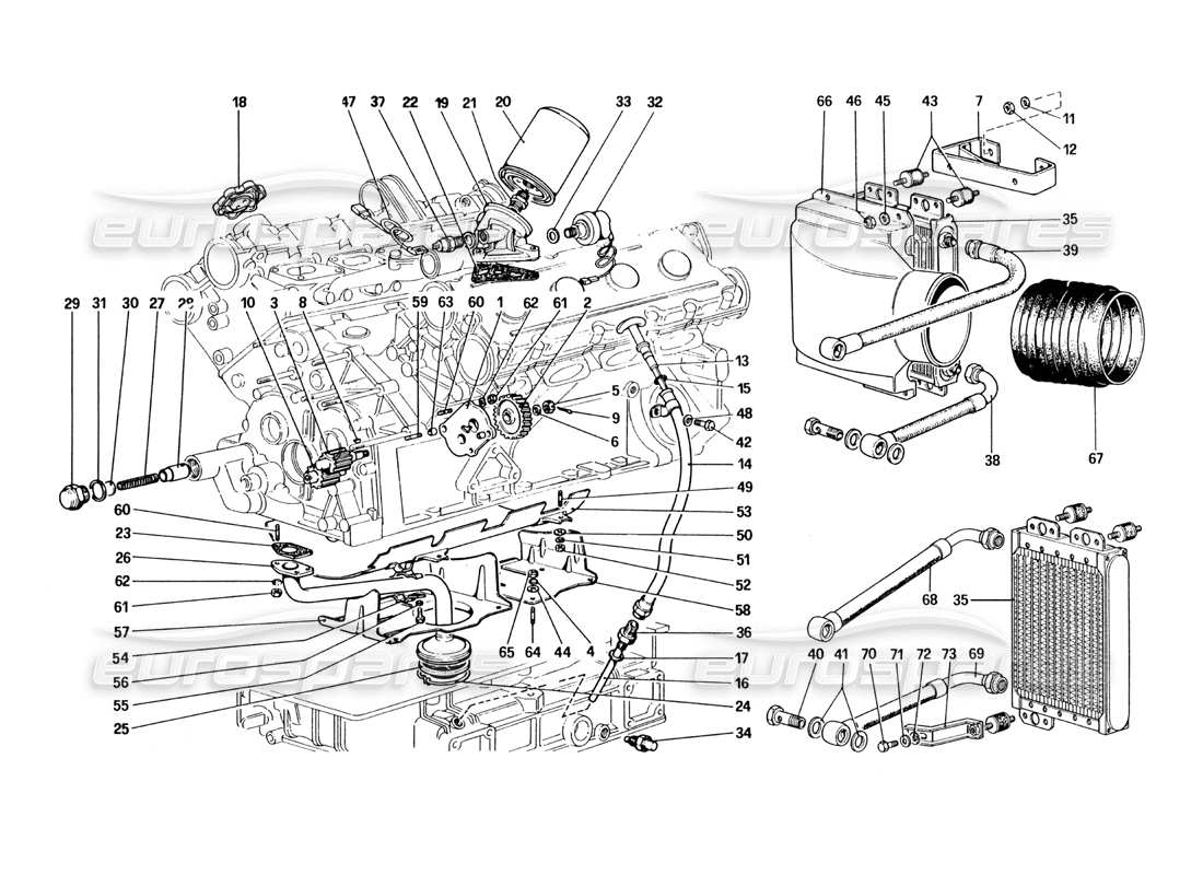 ferrari 328 (1985) sistema di lubrificazione diagramma delle parti