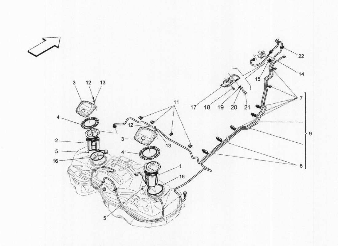 maserati qtp. v6 3.0 bt 410bhp 2wd 2017 diagramma delle parti delle pompe del carburante e delle linee di collegamento