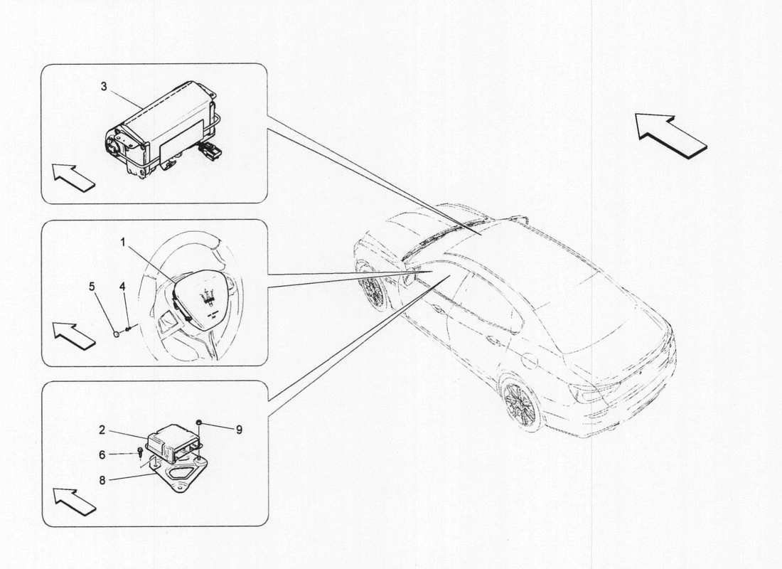 maserati qtp. v6 3.0 bt 410bhp 2wd 2017 diagramma delle parti del sistema airbag anteriore
