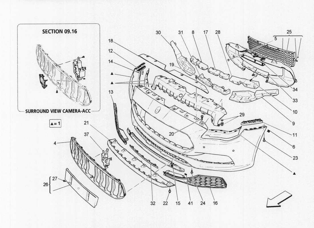 maserati qtp. v6 3.0 bt 410bhp 2wd 2017 schema delle parti paraurti anteriore