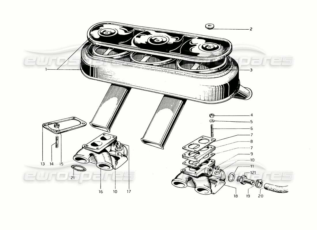 ferrari 275 gtb/gts 2 cam collettori di aspirazione diagramma delle parti