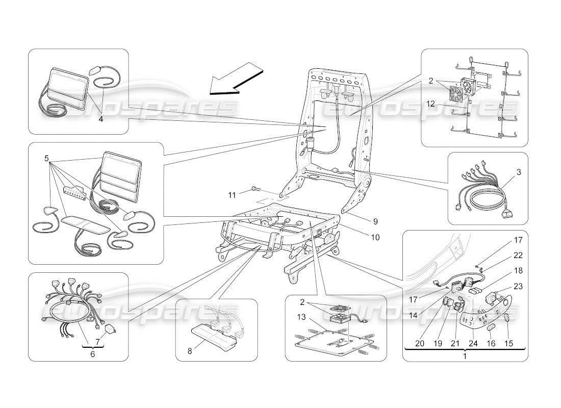 maserati qtp. (2011) 4.7 auto sedili anteriori: diagramma delle parti meccaniche ed elettroniche