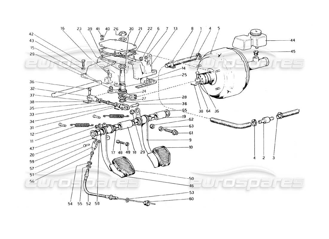 ferrari 308 gt4 dino (1979) pedaliera - schema delle parti dei comandi freno e frizione