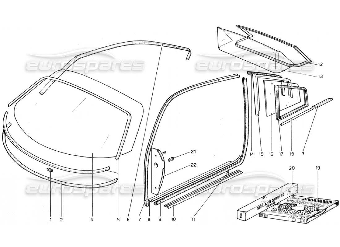 ferrari 308 gtb (1976) occhiali (validi per versioni rhd - aus) diagramma delle parti